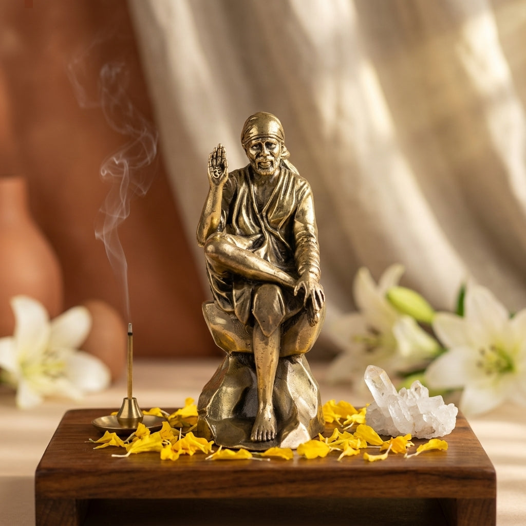 Antique Brass Shirdi Sai Baba Idol | Fine Brass Sai Baba Murti in Blessing Pose