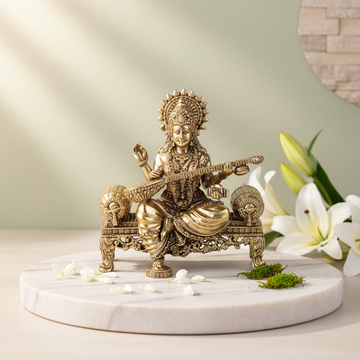 Fine Brass Saraswati Mata Idol with Veena – Decorative Showpiece