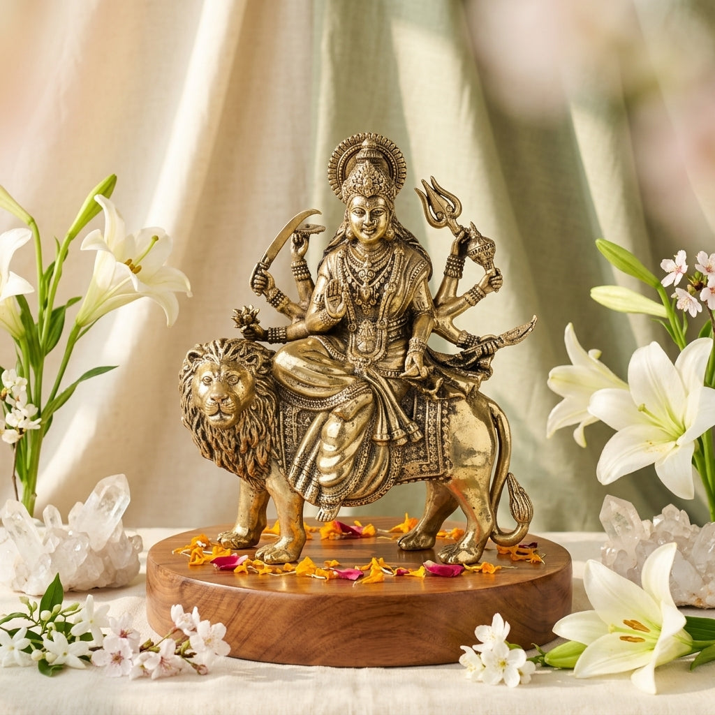 Antique Brass Maa Durga Idol on Lion – Sherawali Murti