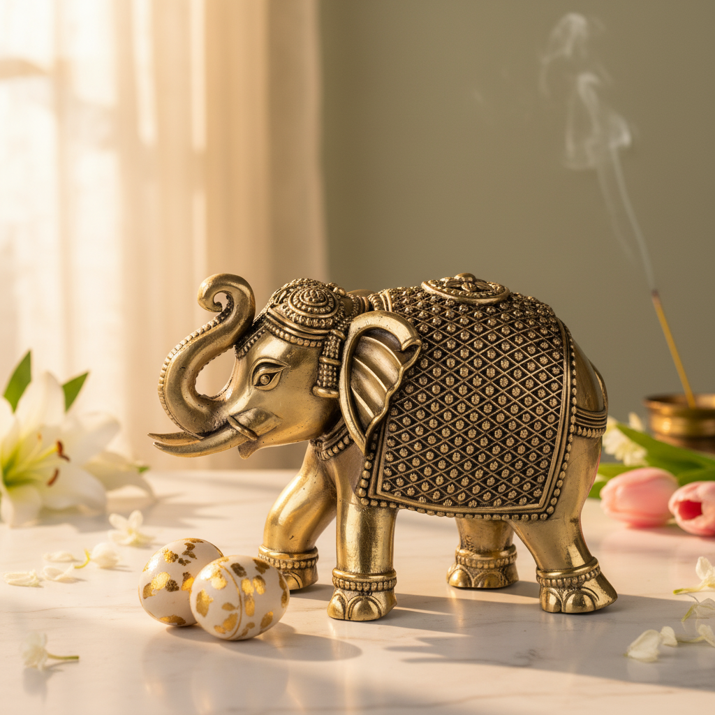 Antique Brass Elephant Idol – Premium Lucky Showpiece