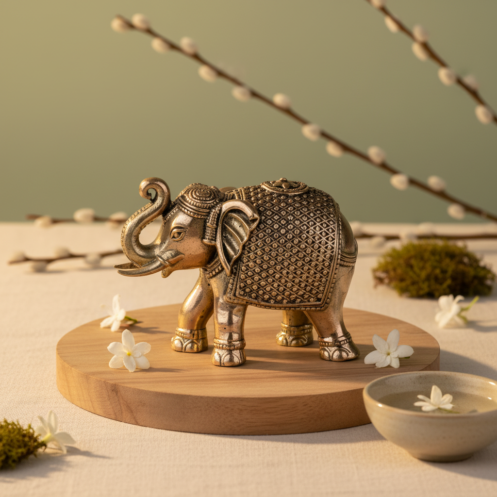 Antique Brass Elephant Idol – Mini Feng Shui & Home Decor Showpiece