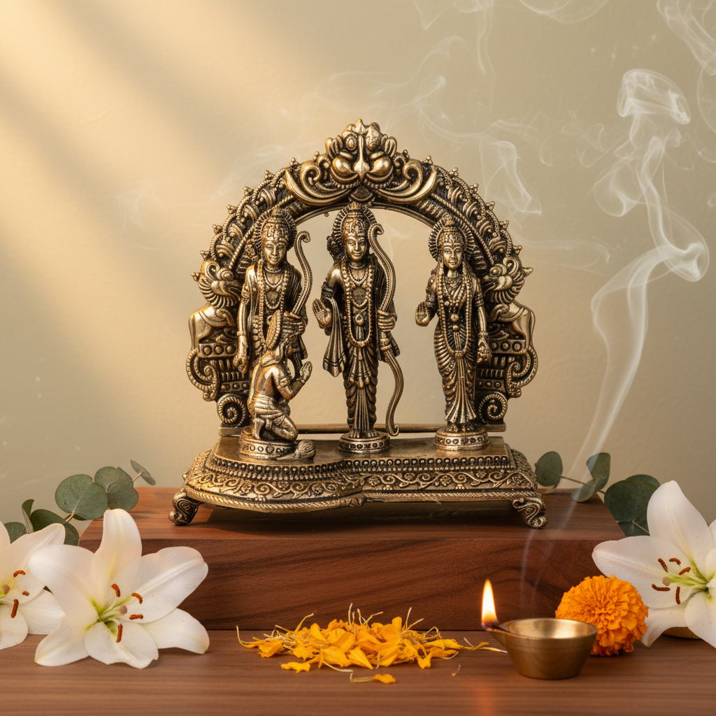 Fine Brass Ram Darbar Idol with Hanuman ji – Medium Size