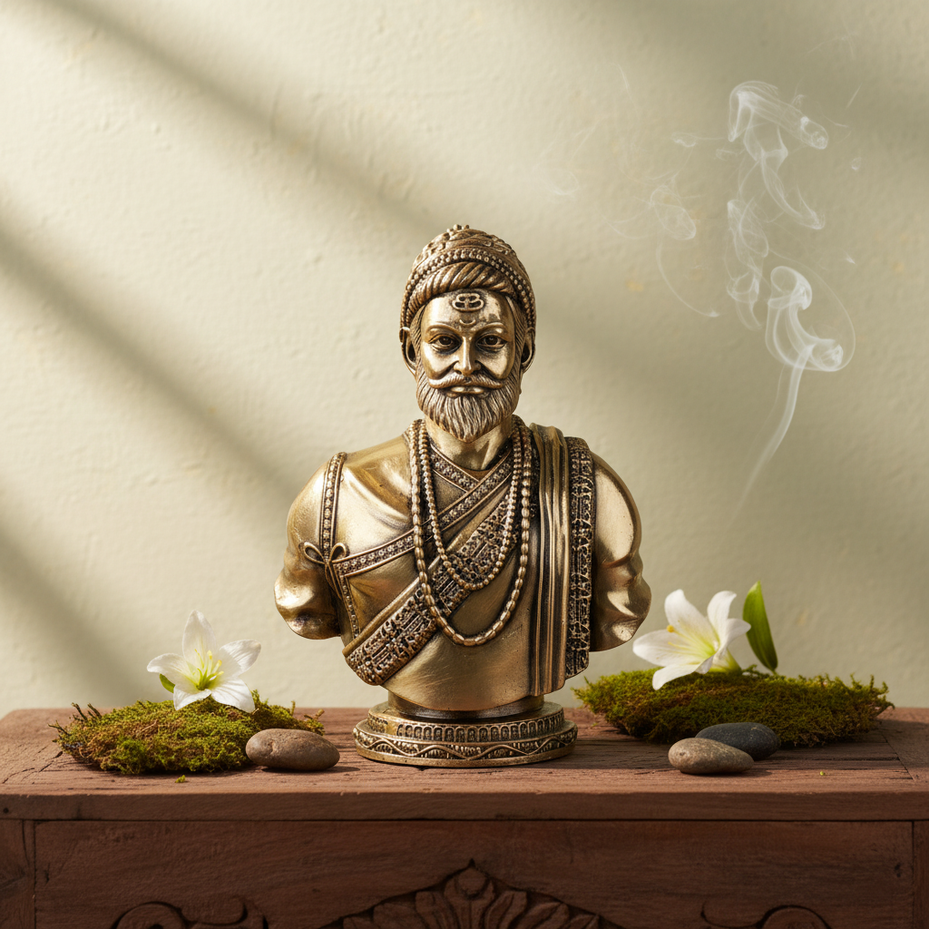 Fine Brass Chhatrapati Shivaji Maharaj Bust Statue