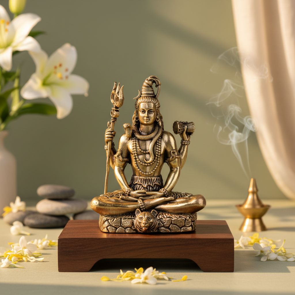 Fine Brass Meditating Lord Shiva Idol for Home & Puja Décor