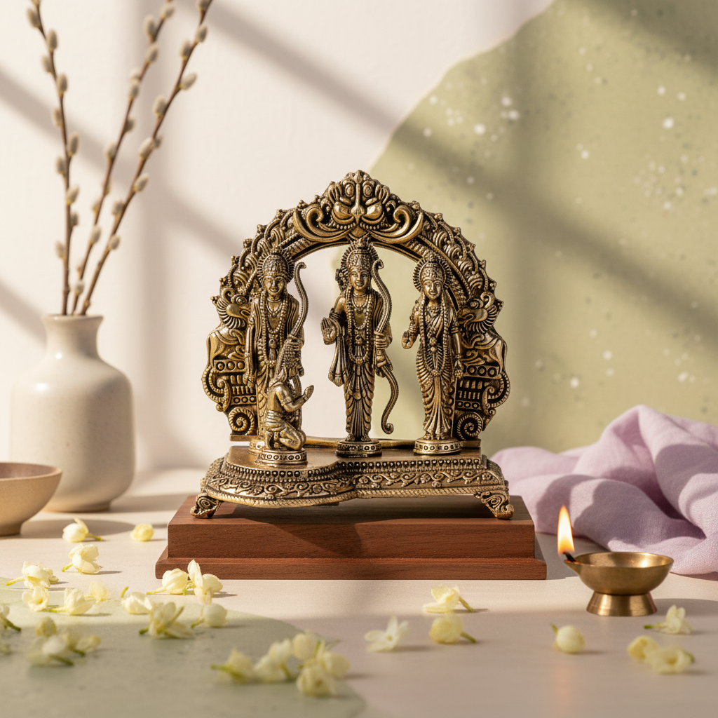 Antique Brass Ram Darbar Idol with Hanuman – Fine Brass Murti