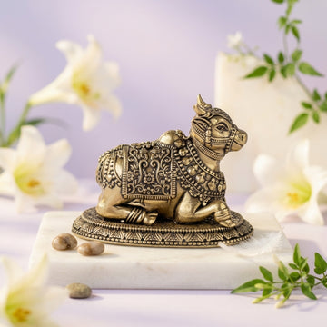 Antique Brass Nandi Bull Idol | Fine Brass Nandi Murti for Shiva Worship