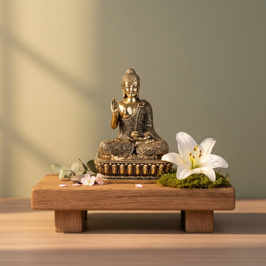 Fine Brass Meditating Buddha Idol for Home Décor