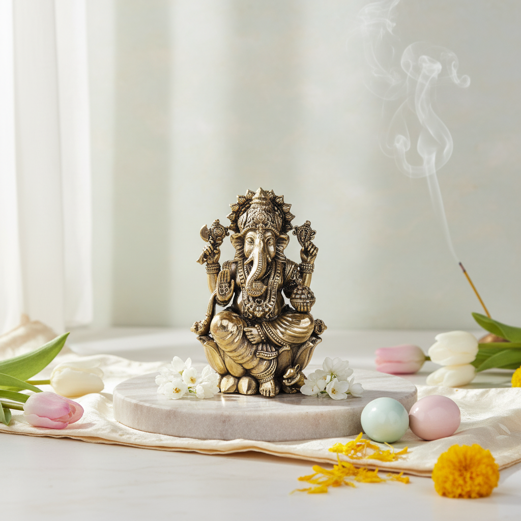 Antique Brass Lord Ganesha Idol | Fine Brass Ganpati Murti