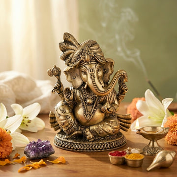 Antique Brass Lord Ganesha Idol Sitting | Ganpati Murti for Pooja