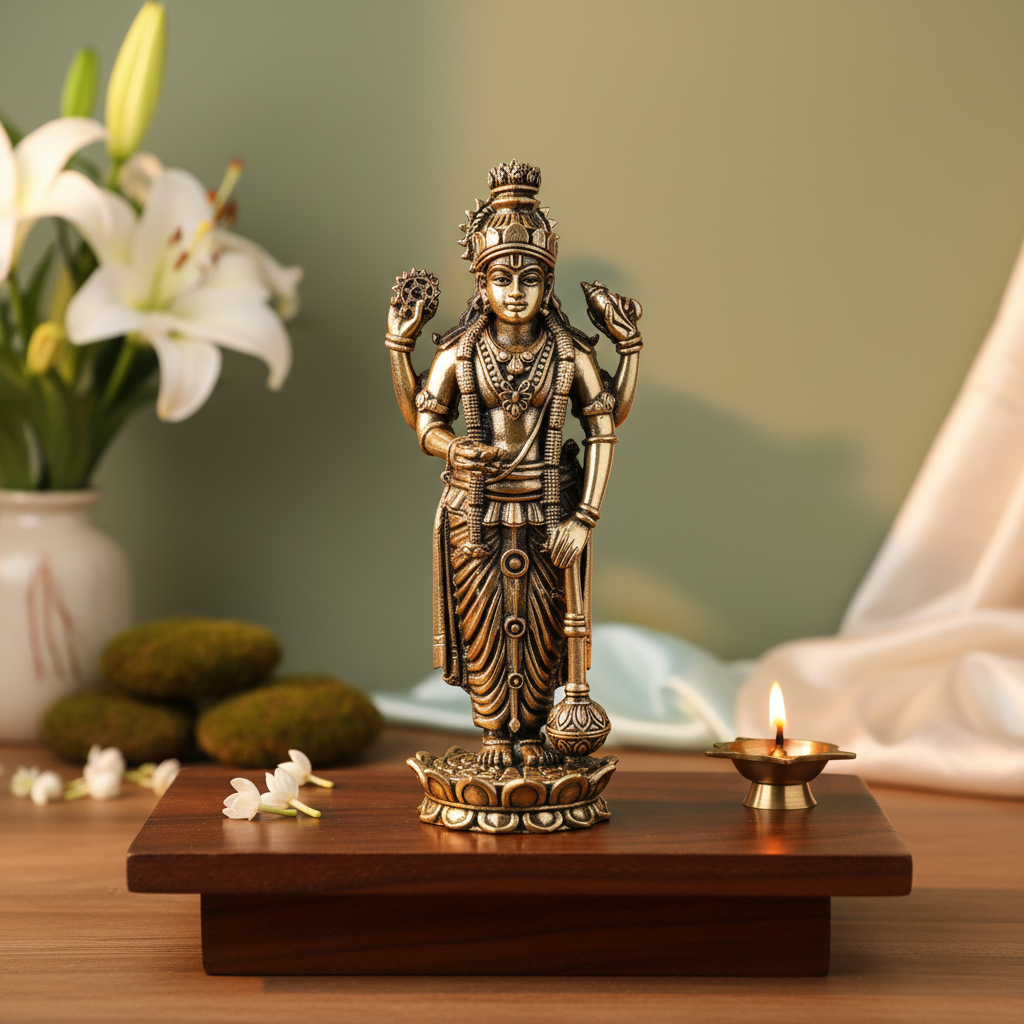 Fine Brass Lord Vishnu Idol – Decorative Spiritual Showpiece