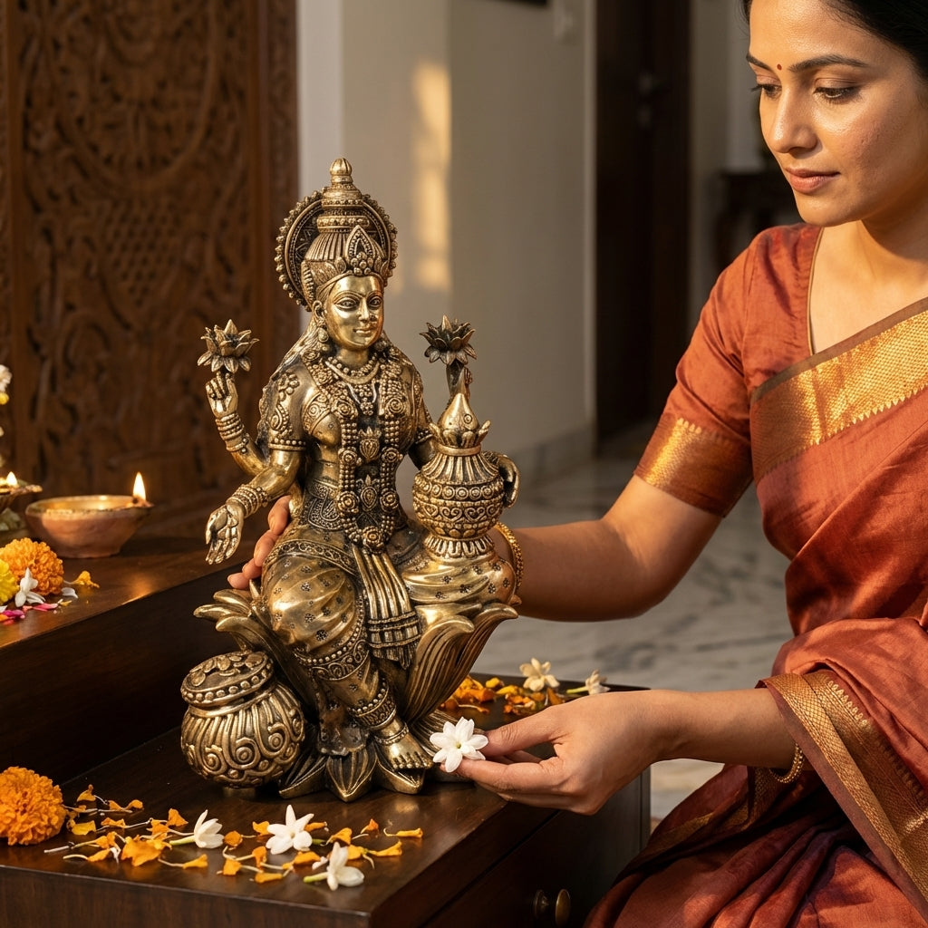Antique Brass Goddess Lakshmi Idol – Fine Brass Lakshmi idol