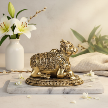 Antique Brass Nandi Bull Idol – Sacred Shiva Vehicle Statue