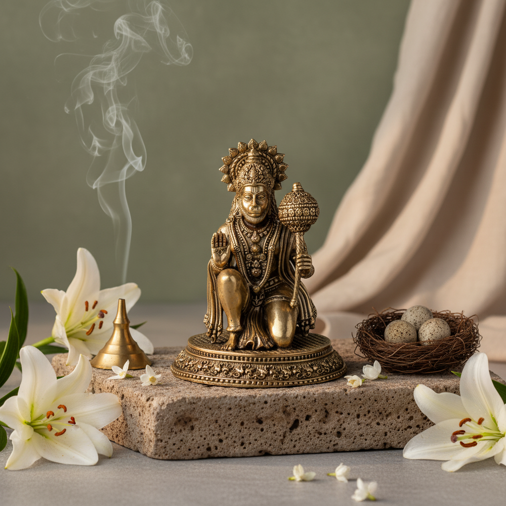 Fine Brass Hanuman Idol with Gada – Medium Size