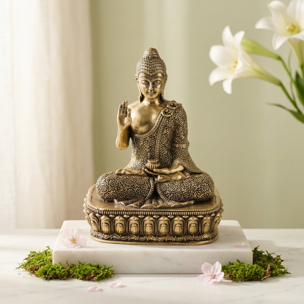 Antique Brass Meditating Buddha Idol – Peace & Mindfulness Statue