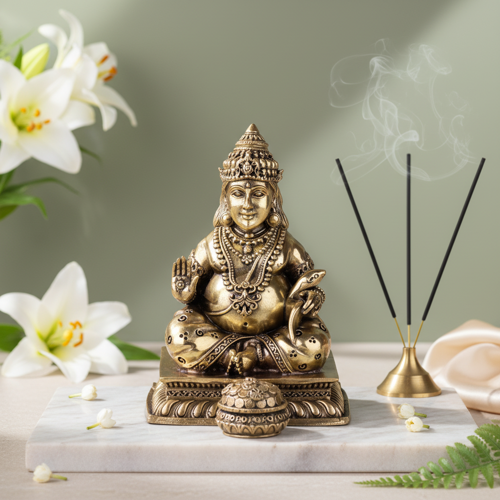 Antique Brass Kuber Idol | Lord Kuber Murti for Wealth, Prosperity