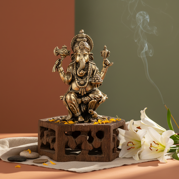 Antique Brass Ganesha Idol – Ganpati Murti for Pooja