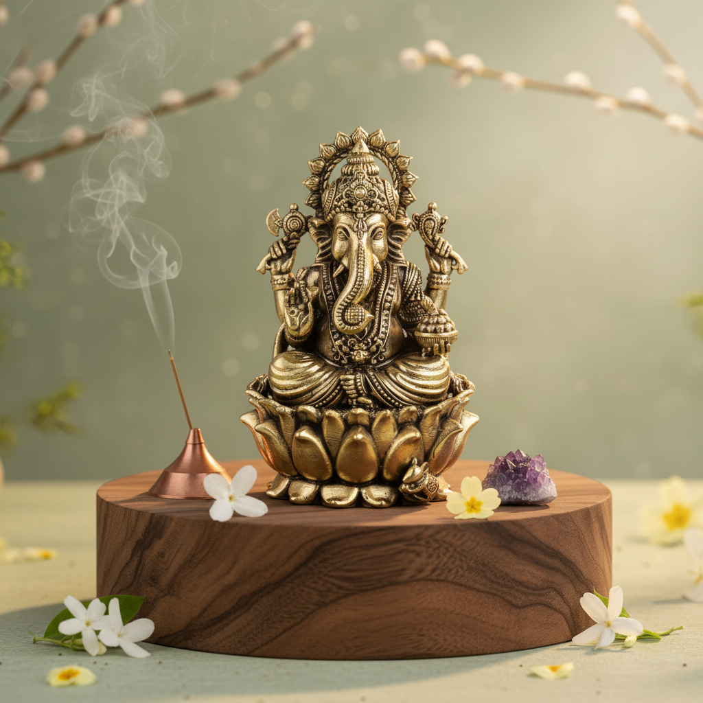 Mini Antique Brass Ganesha Idol – Ganpati Murti for Pooja & Décor