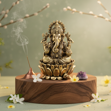 Mini Antique Brass Ganesha Idol – Ganpati Murti for Pooja & Décor