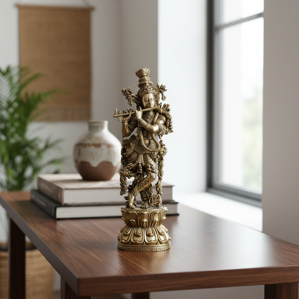 Antique Brass Lord Krishna Idol – Fine Brass Krishna Murti