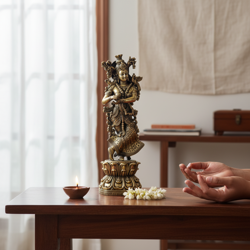 Antique Brass Radha Rani Idol – Fine Brass Radha Ji Statue