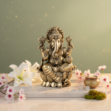 Antique Brass Lord Ganesha Idol – Ganpati Murti for Pooja