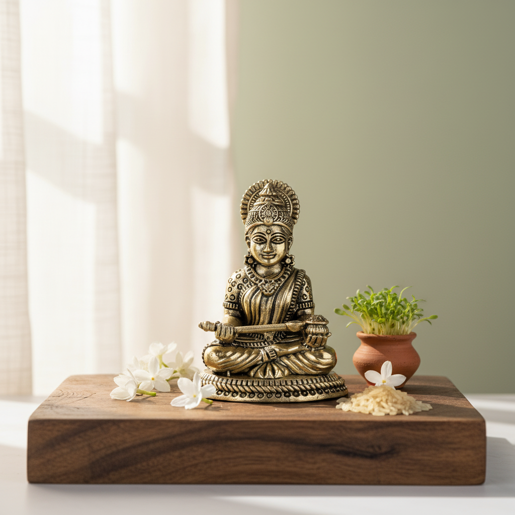 Antique Brass Saraswati Idol with Veena – Fine Brass Murti for Home