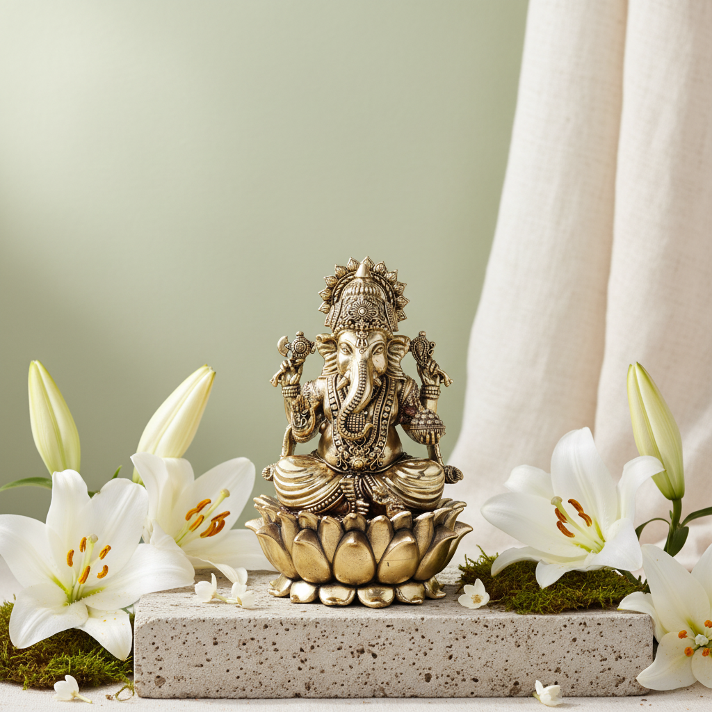 Antique Brass Lord Ganesha Idol – Premium Lotus Base Ganpati