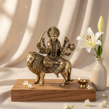 Fine Brass Durga Maa Idol with Lion – Medium Size