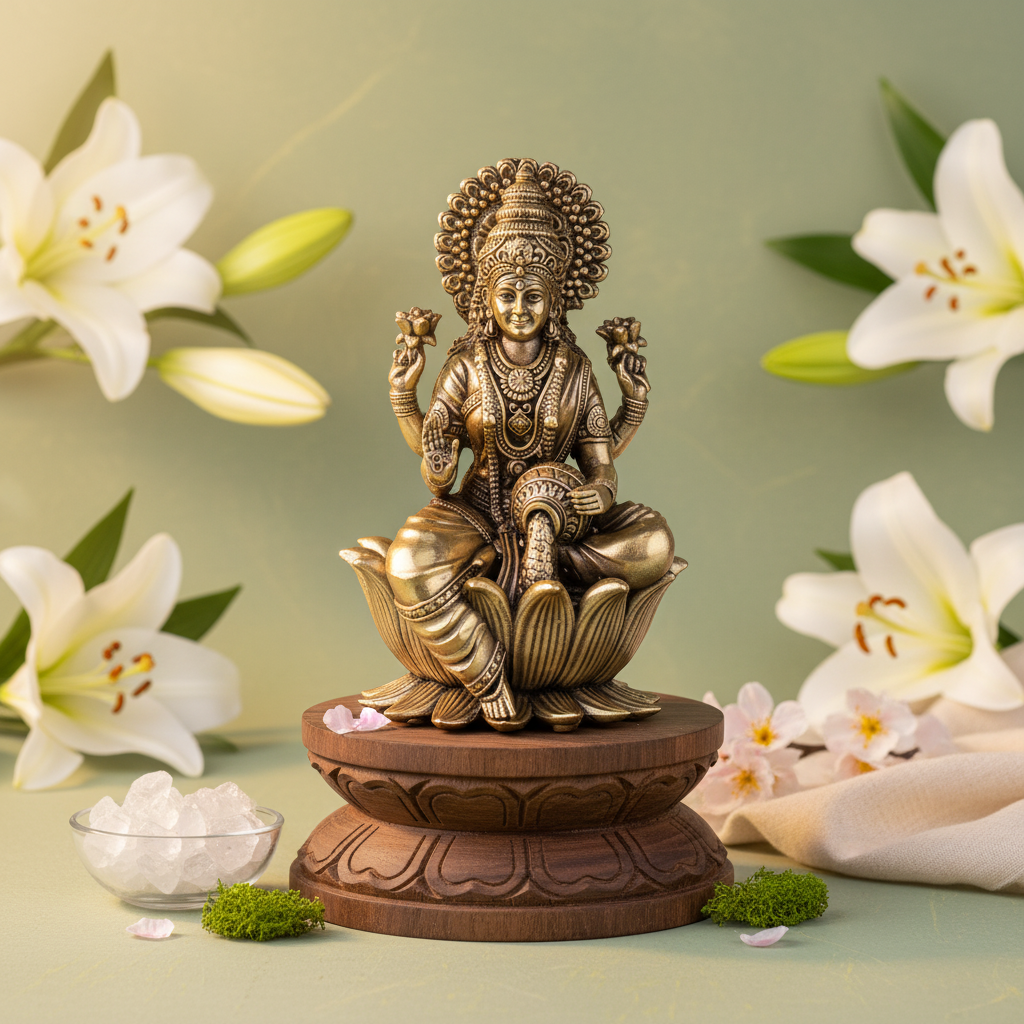 Antique Brass Lakshmi Idol – Maa Laxmi Murti with Coin Flow