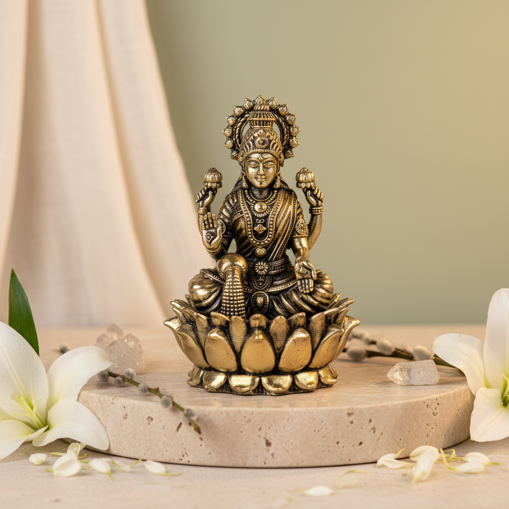 Mini Antique Brass Lakshmi Idol – Maa Laxmi Murti for Pooja & Décor