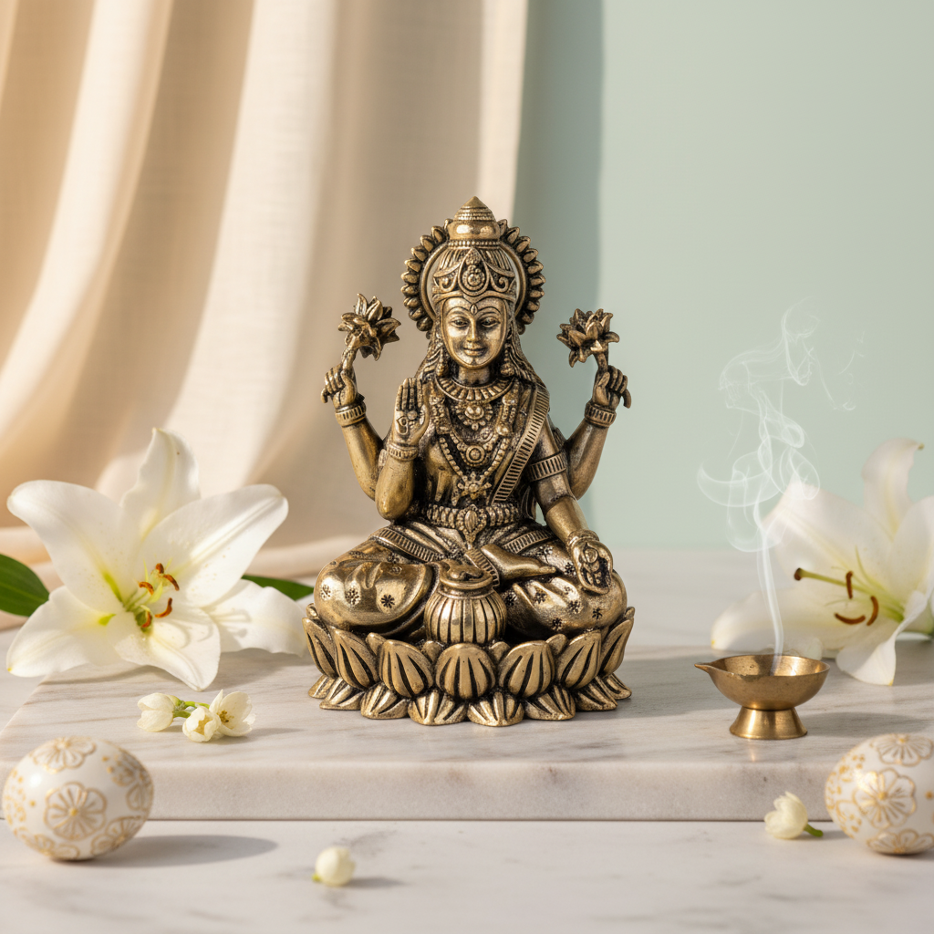 Antique Brass Lakshmi Idol – Small Maa Laxmi Murti