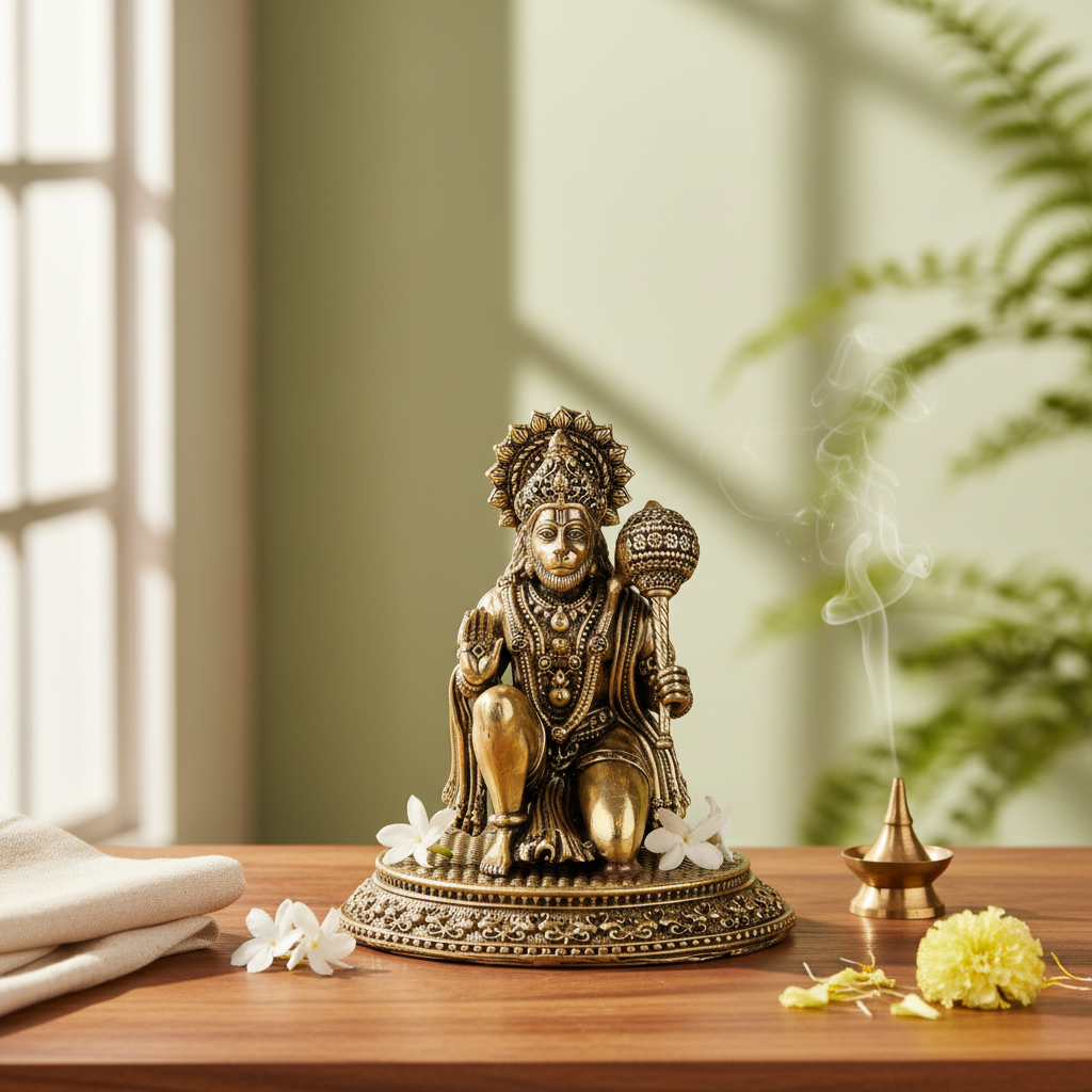 Antique Brass Hanuman Idol with Gada – Fine Brass Bajrangbali