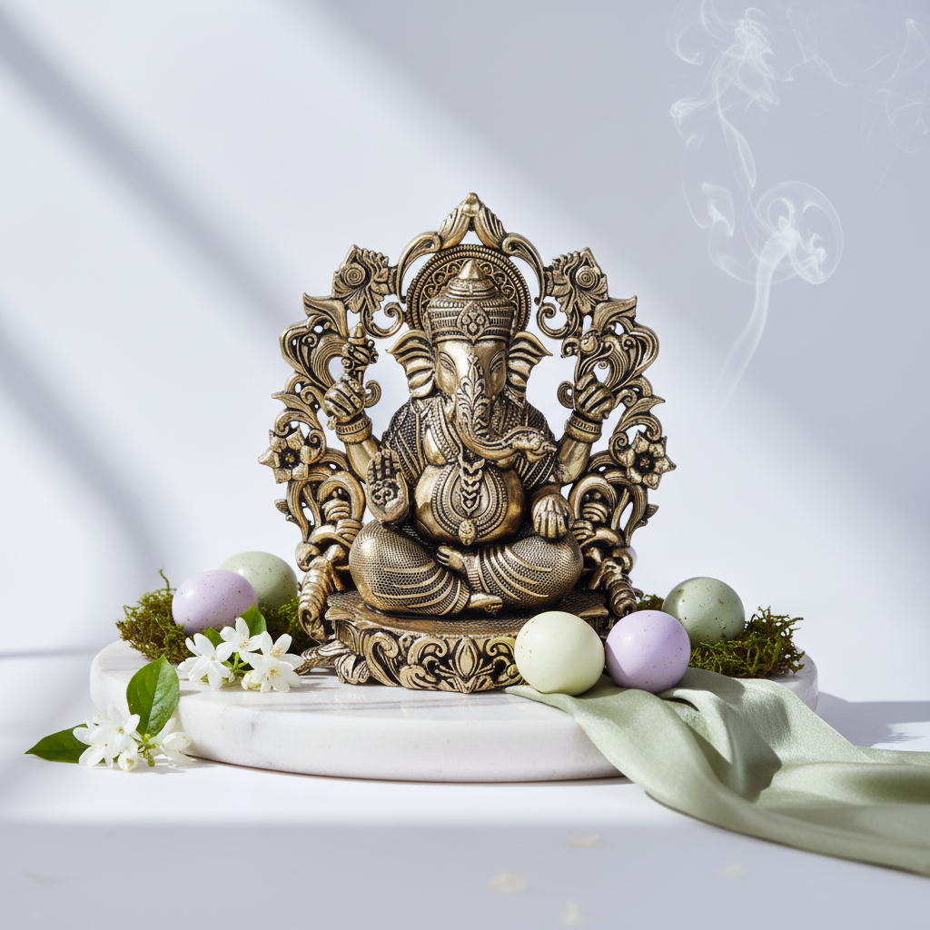 Antique Brass Lord Ganesha Idol with Decorative Frame