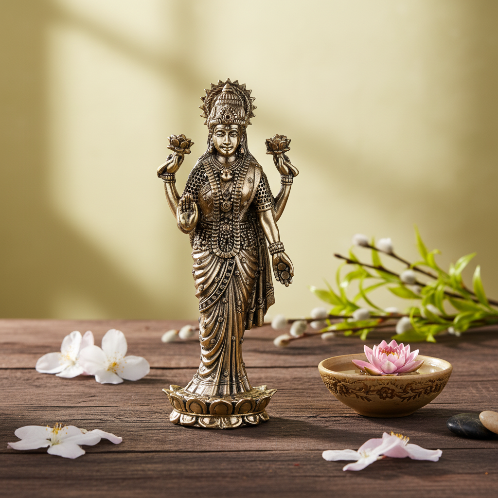 Antique Brass Maa Lakshmi Idol – Wealth Goddess Statue