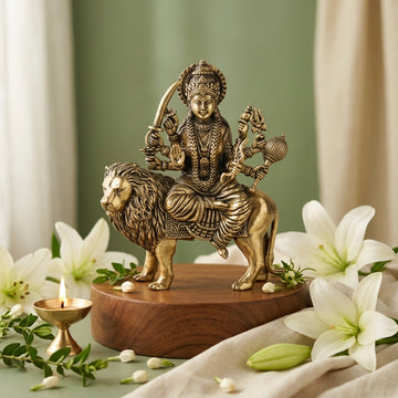 Fine Brass Maa Durga Idol on Lion – Decorative Spiritual Showpiece