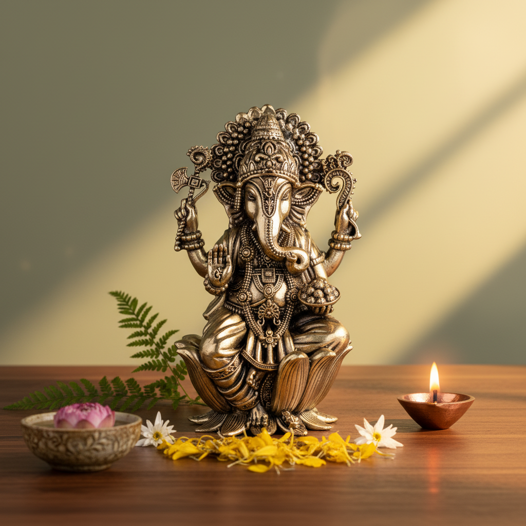 Fine Brass Sitting Ganesha Idol for Home Décor