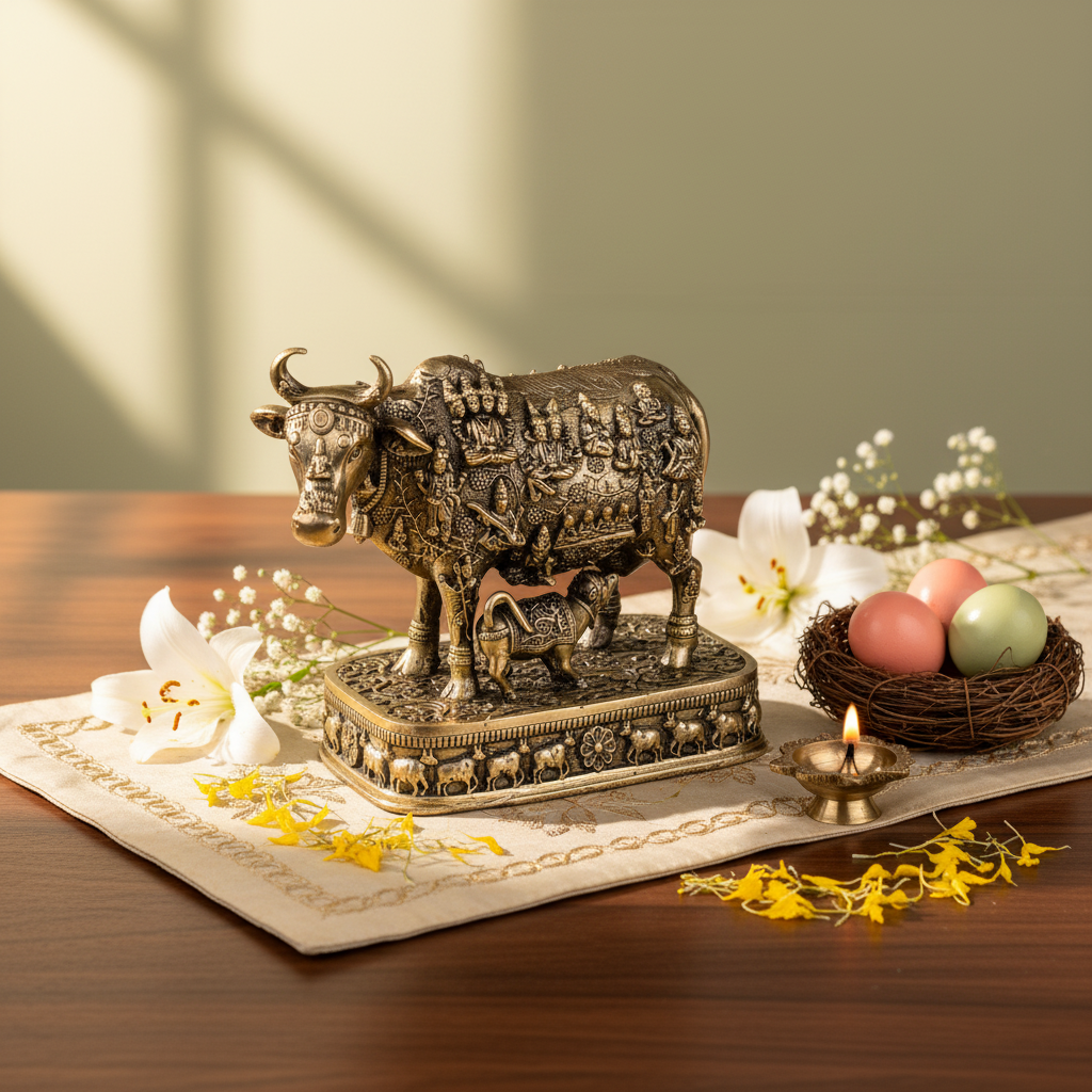 Antique Brass Cow & Calf Idol