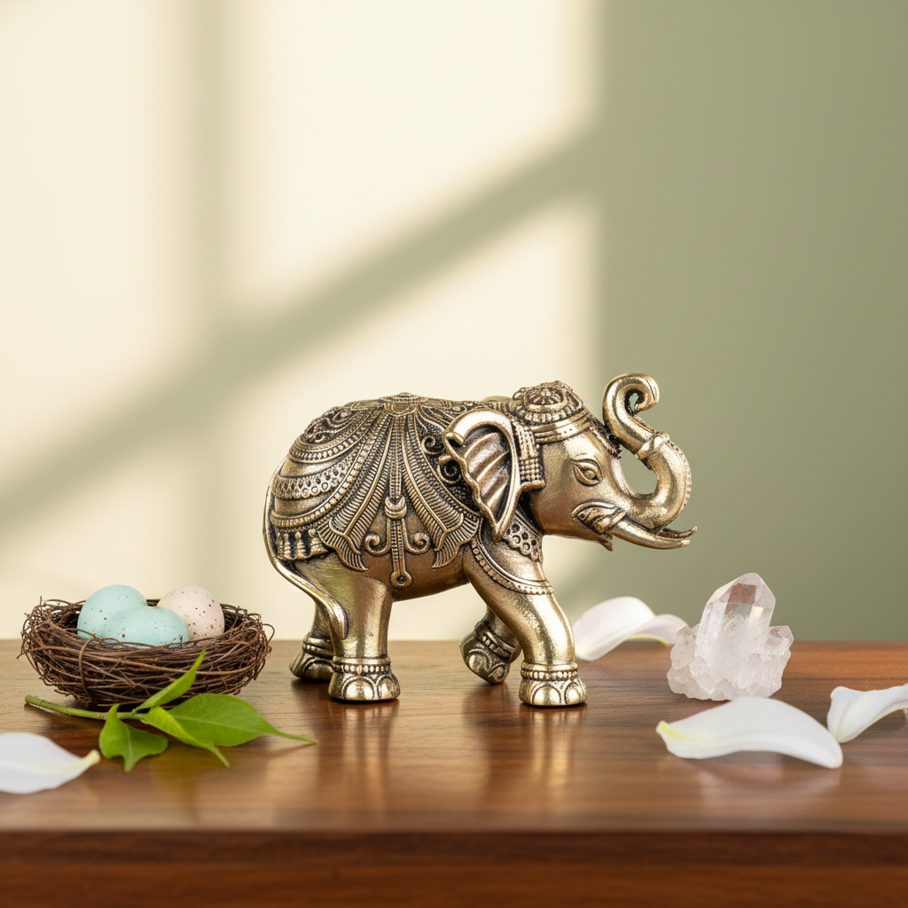 Fine Brass Elephant Showpiece – Small Size