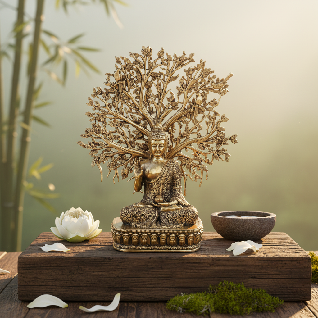 Fine Brass Buddha Tree Statue – Medium Size