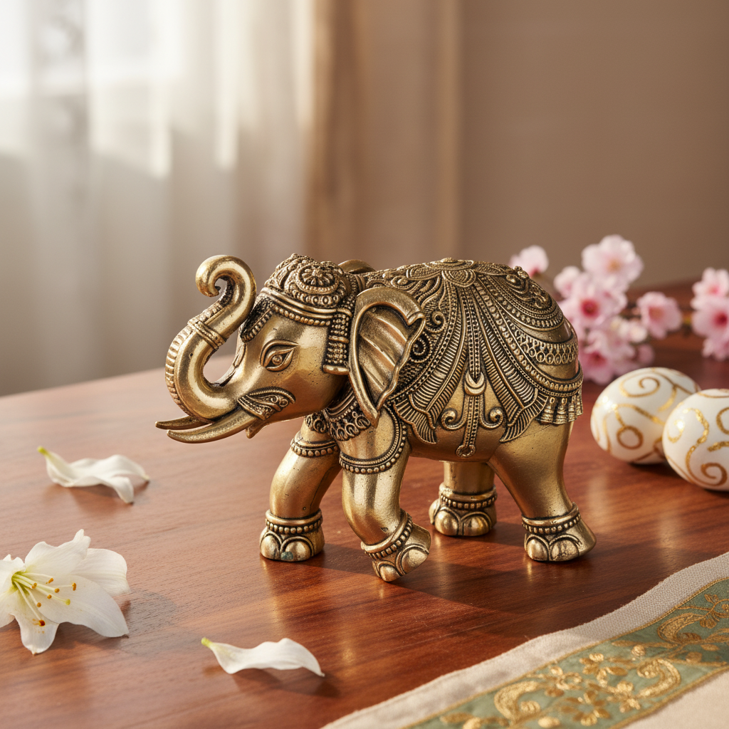 Antique Brass Elephant Idol | Lucky Elephant Statue for Wealth
