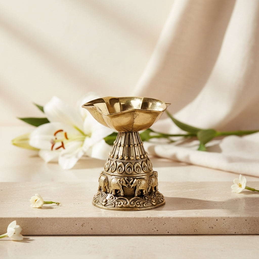 Fine Brass Designer Diya – Decorative Pooja Oil Lamp