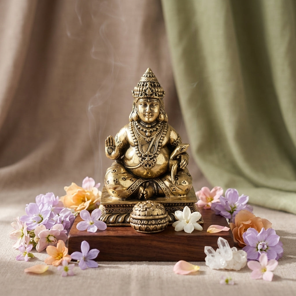 Antique Brass Lord Kuber Idol – Kubera Murti for Wealth & Prosperity