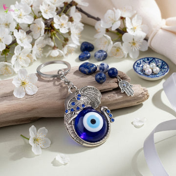 Elephant Evil Eye Keychain | Nazar Suraksha Keyring with Royal Elephant Charm for Luck & Protection-11 cm Hight