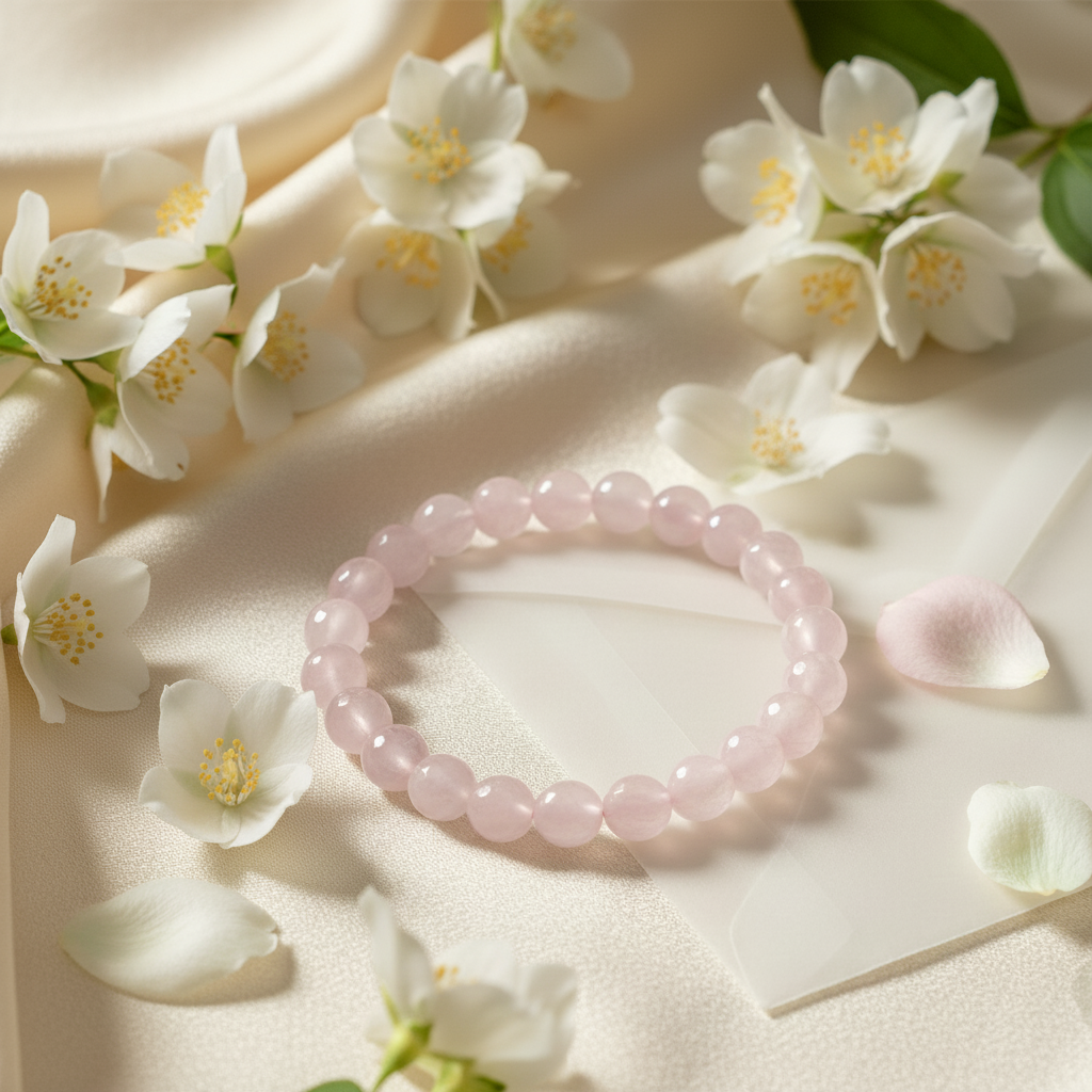 Natural Rose Quartz Crystal Stone Bracelet – Love, Healing & Harmony- 8mm