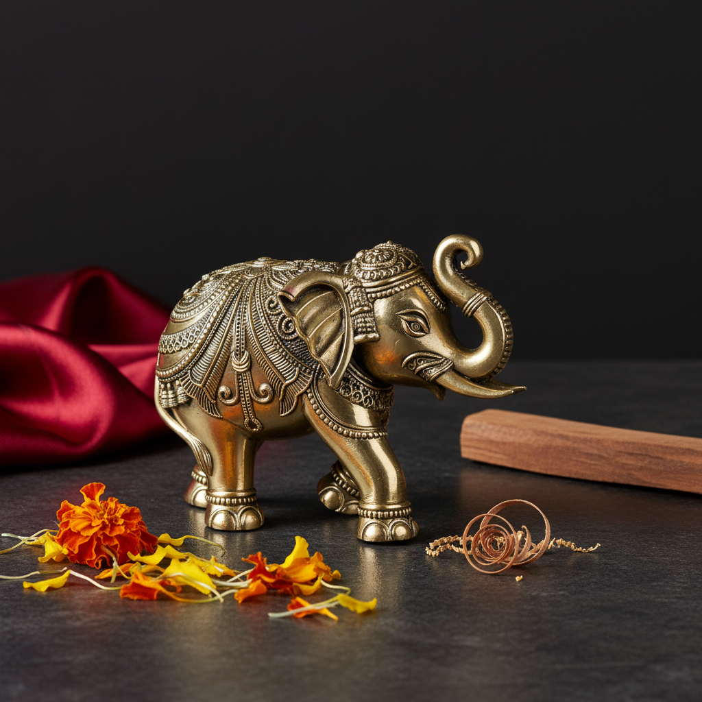 Antique Brass Elephant Idol | Fine Brass Lucky Elephant Statue