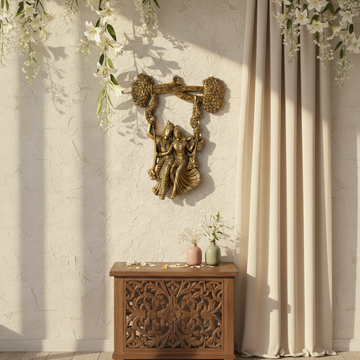 Brass Radha Krishna Wall Hanging on Swing | Divine Wall Décor- 11.5 inches