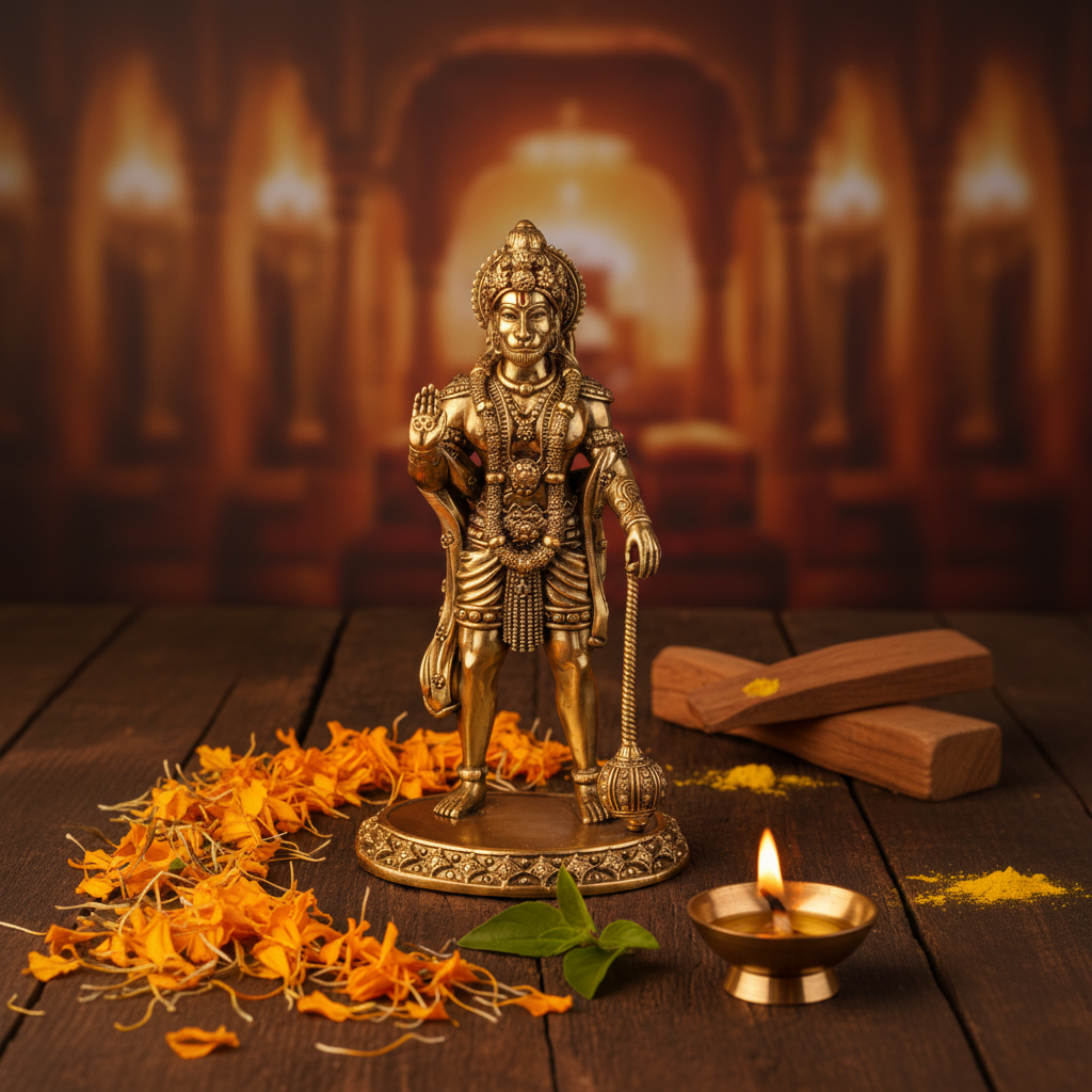 Antique Brass Standing Hanuman Ji Idol – Fine Brass Bajrangbali Murti