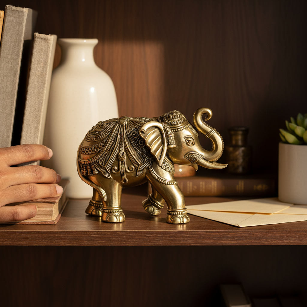 Antique Brass Elephant Idol | Fine Brass Lucky Elephant Statue
