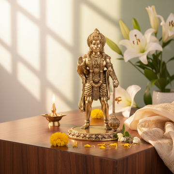 Antique Brass Standing Hanuman Ji Idol – Fine Brass Bajrangbali Murti
