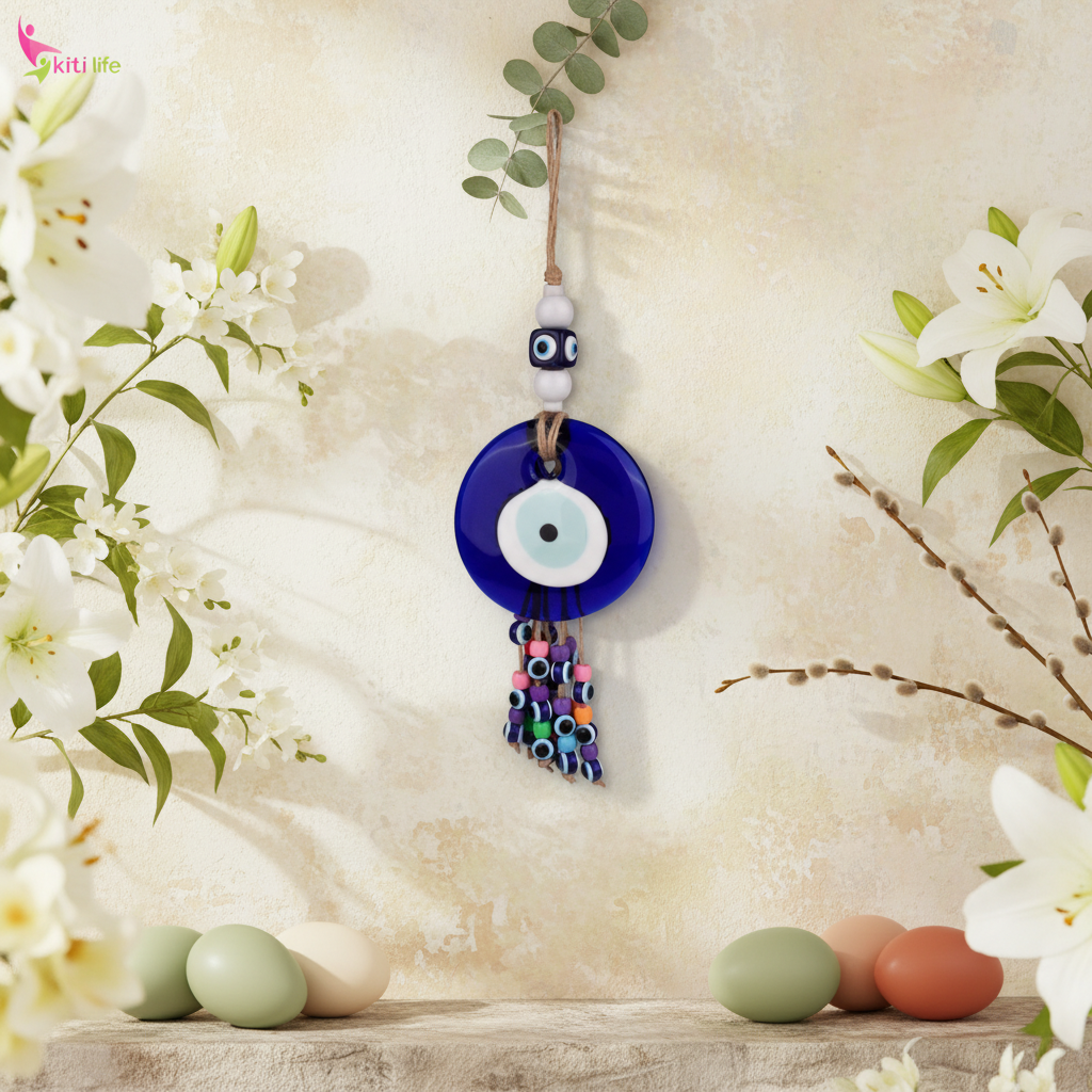 Evil Eye Wall Decor with Colorful Beads | Spiritual Nazar Battu for Home & Office – 26 cm Hight